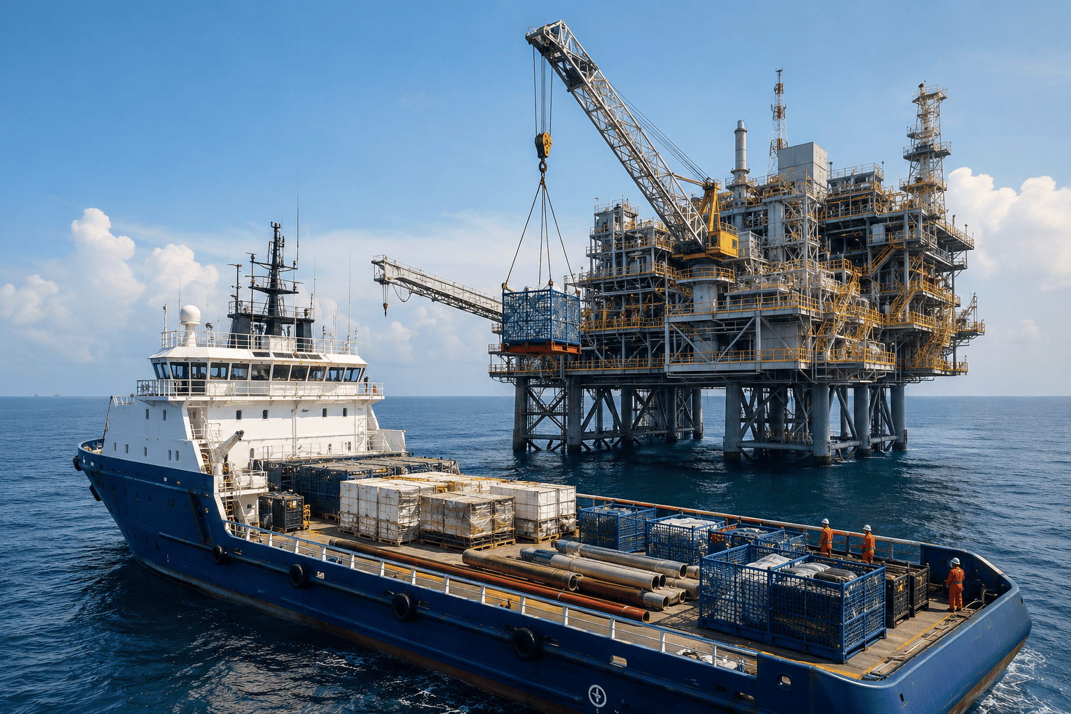 Abastecimiento de plataforma offshore mediante embarcación de apoyo en el Golfo de México
